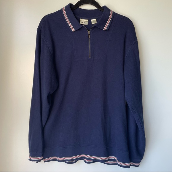L.L. Bean Other - Vintage Ll Bean Sweater Mens Navy Blue Small Stripe Accent Quarter Zip